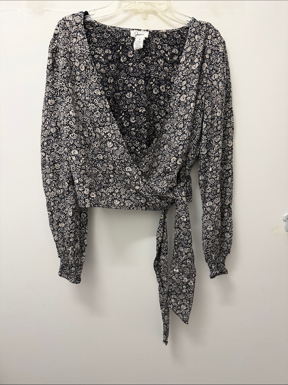 Japna Black & White Floral Wrap Blouse